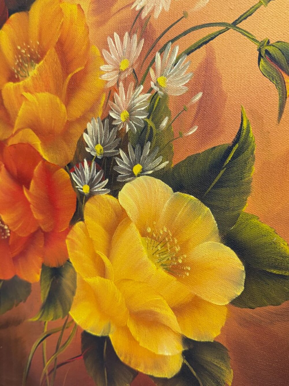 Vintage Floral Still Life Oil Painting Signed Framed Mid Century Yellow Orange - Picture 8 of 14